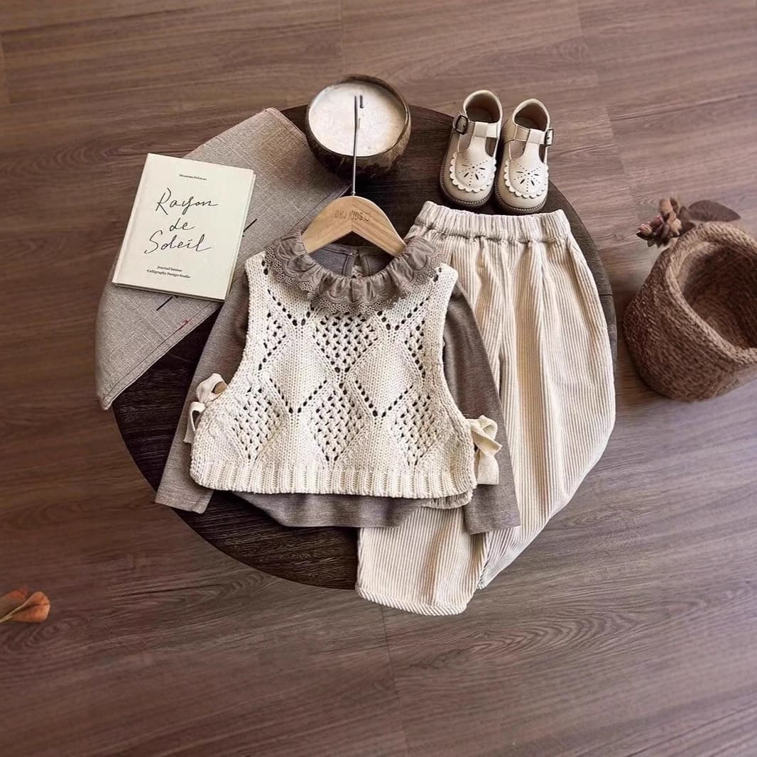 2026 New Spring Girls' Set, Forest-style Knit Vest 3-Piece Set