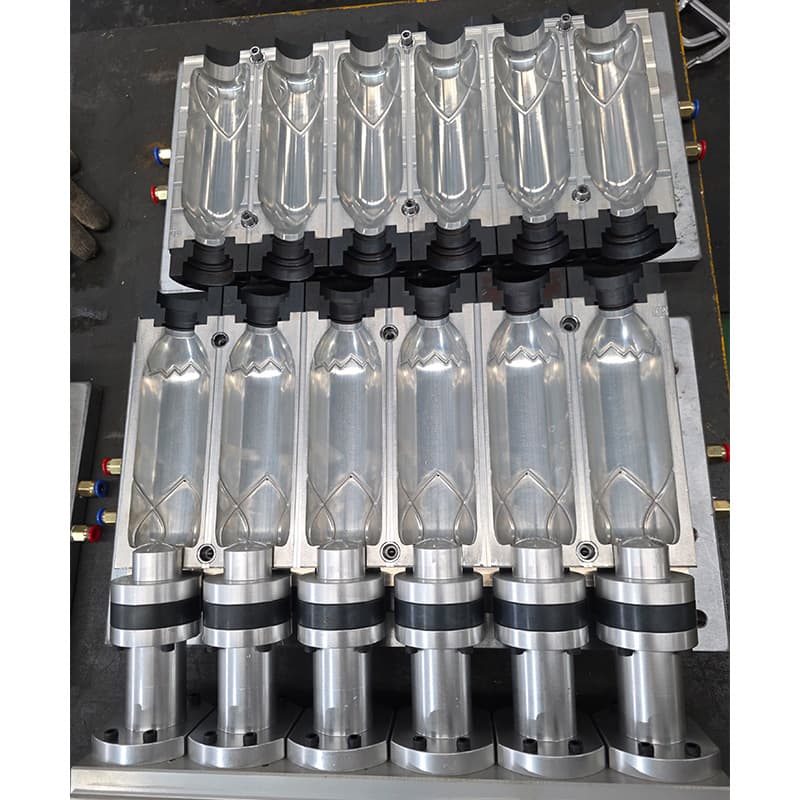 Multi-cavity 1-out-of-8 injection mold for blow-molded wide-mouth bottles and jars, precision-machined plastic preform mold