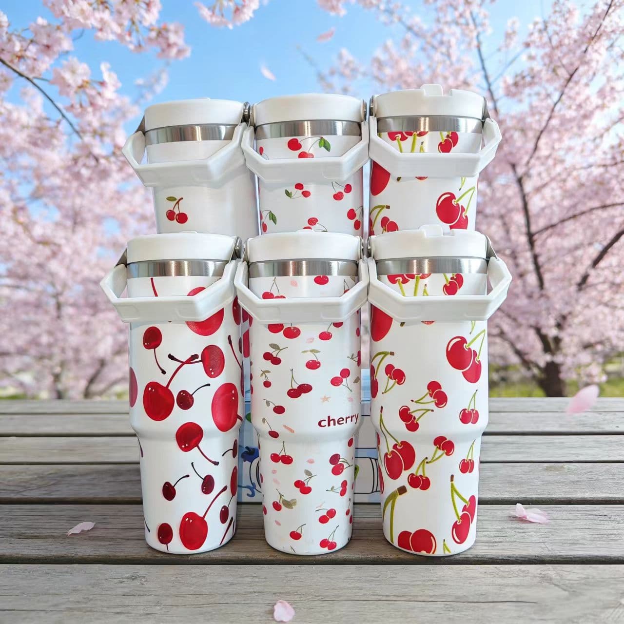 New Cross-Border 30oz Ice Master Tumbler 304 Stainless Steel Vacuum Insulated Hot and Cold Handle Cup Cartoon Cherry Car Cup