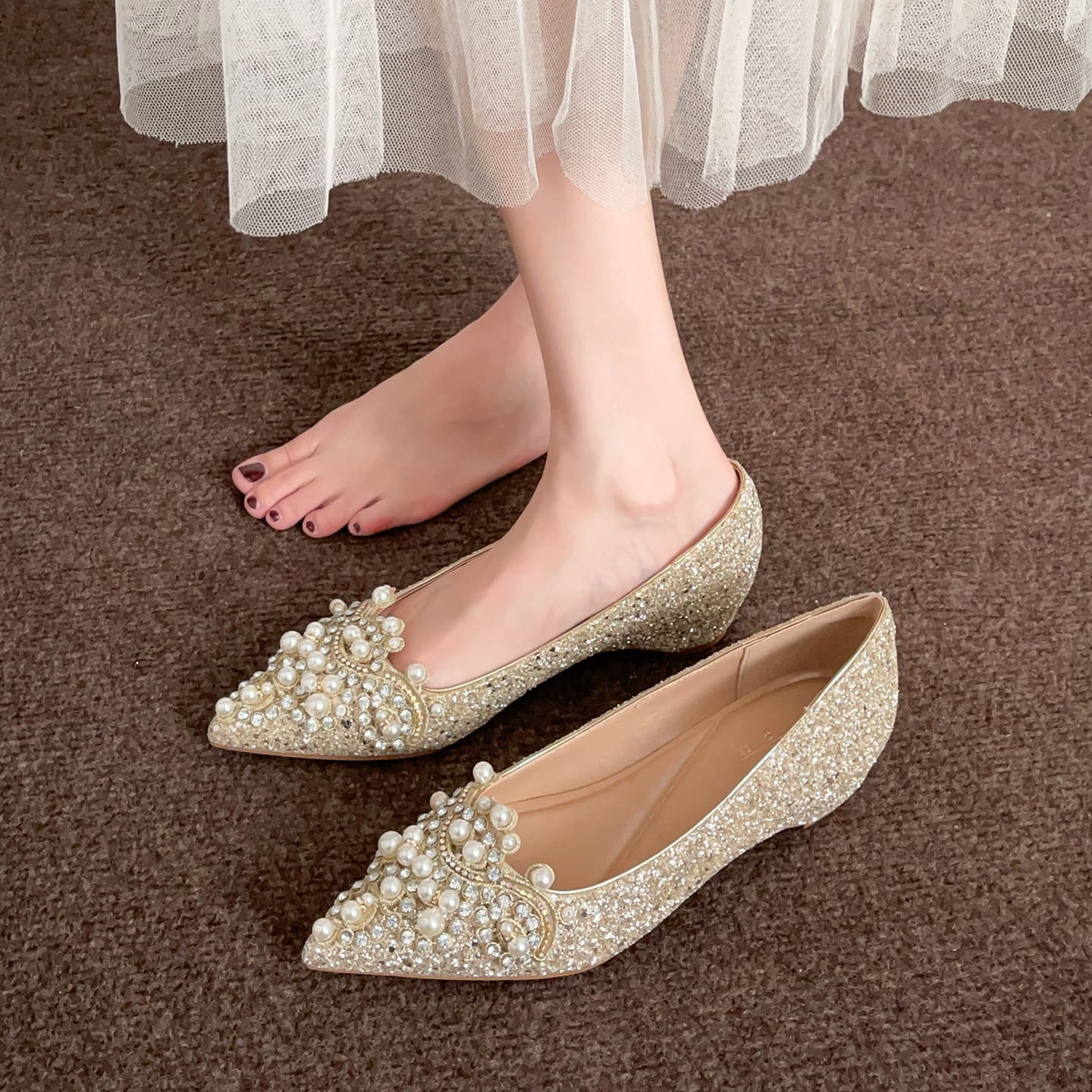3386-2 White Wedding Shoes for Women New Style Bride Shoes Niche High-End Princess Comfortable Heel Main Dress Rhinestone High Heels