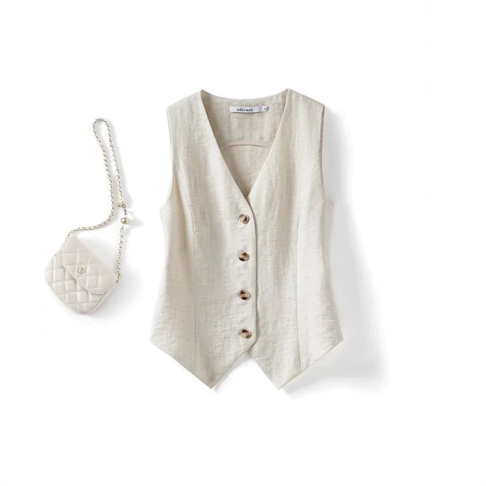 Old Money Style Vest Summer Thin Women's Outerwear Cardigan 2025 New Slim Fit Short Sleeveless Suit Linen Vest