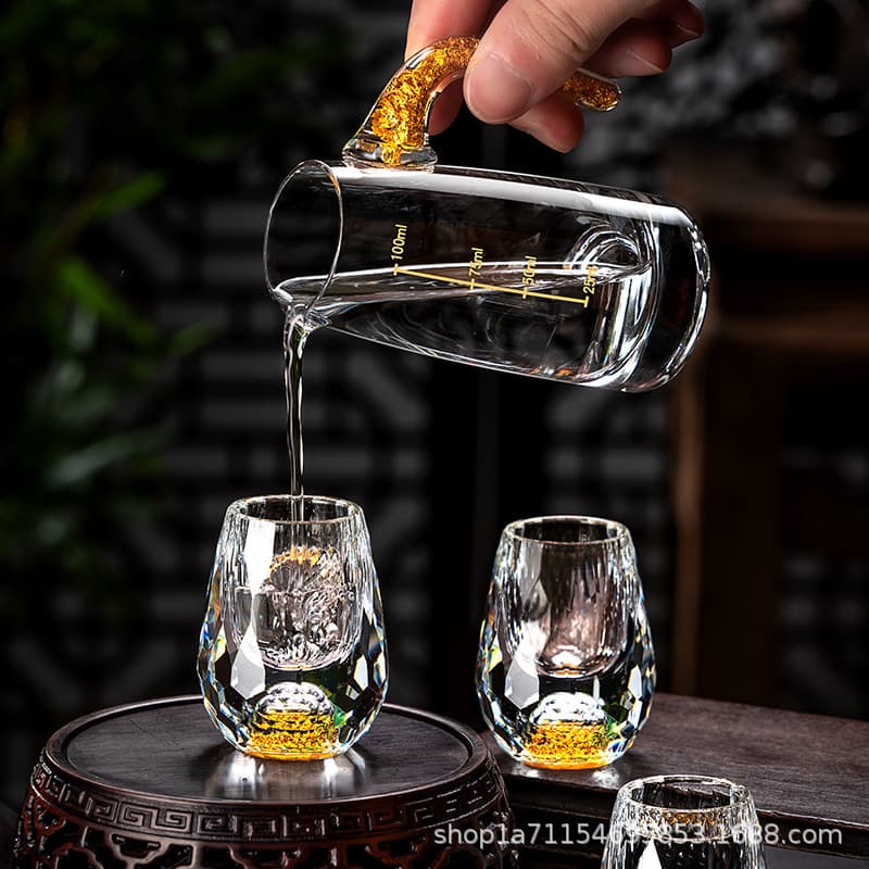 Gold Foil Baijiu Glass Cup Set, Small One-Sip Cups, Luxury High-End Wine Divider, Liquor Cup, Shochu Shot Glasses, Home Use