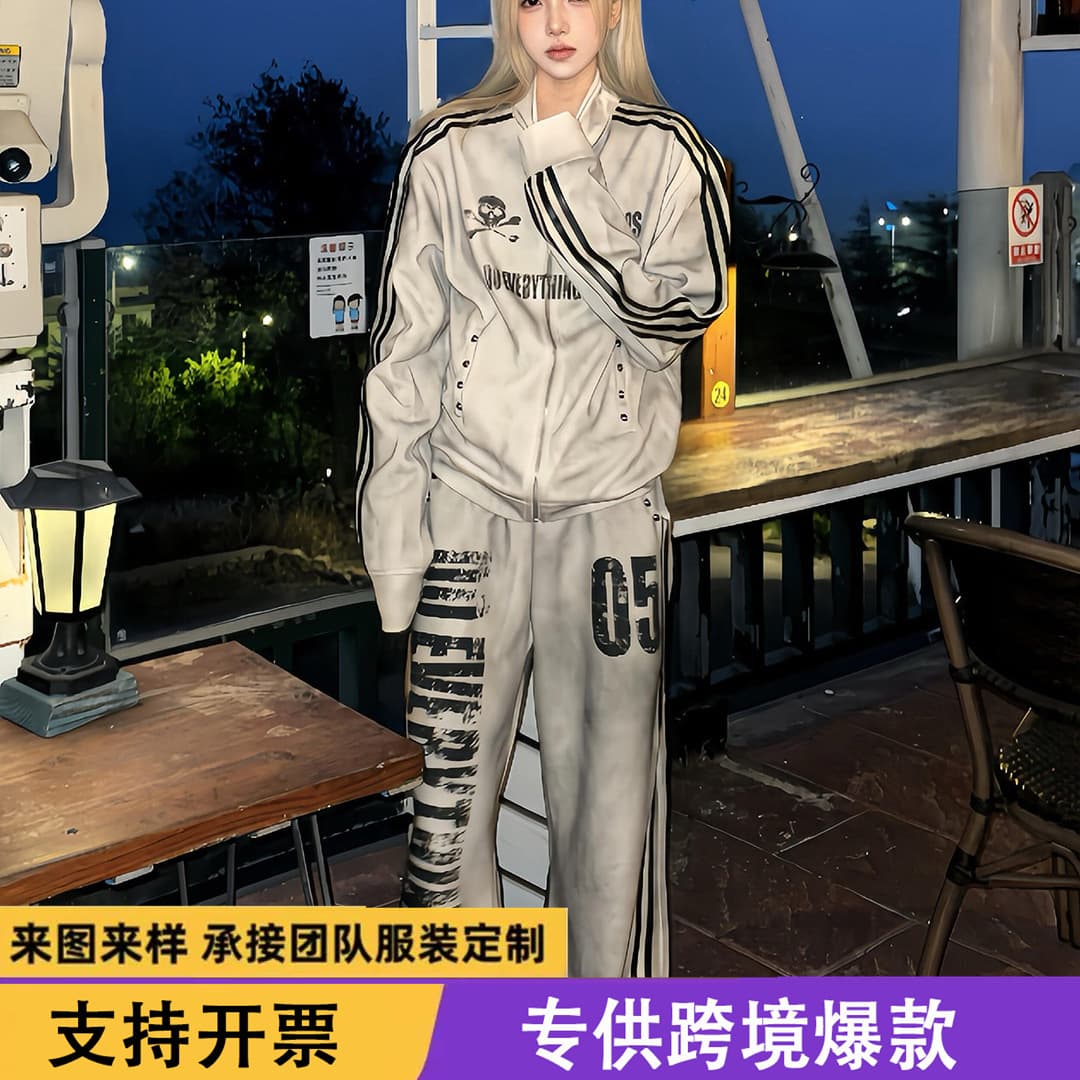 Southeast Asia cross-border foreign trade y2k street sweatshirt women's autumn and winter spray dirty distressed stand-up collar jacket niche couple