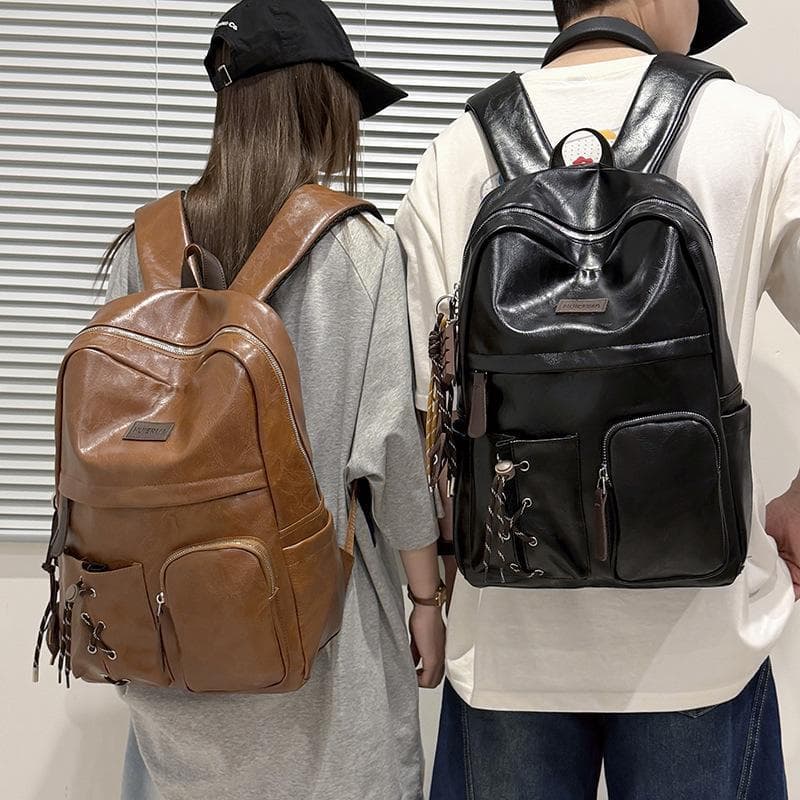 American Vintage Style PU Backpack High Quality Versatile College Student Couple Backpack for Class and Daily Commute
