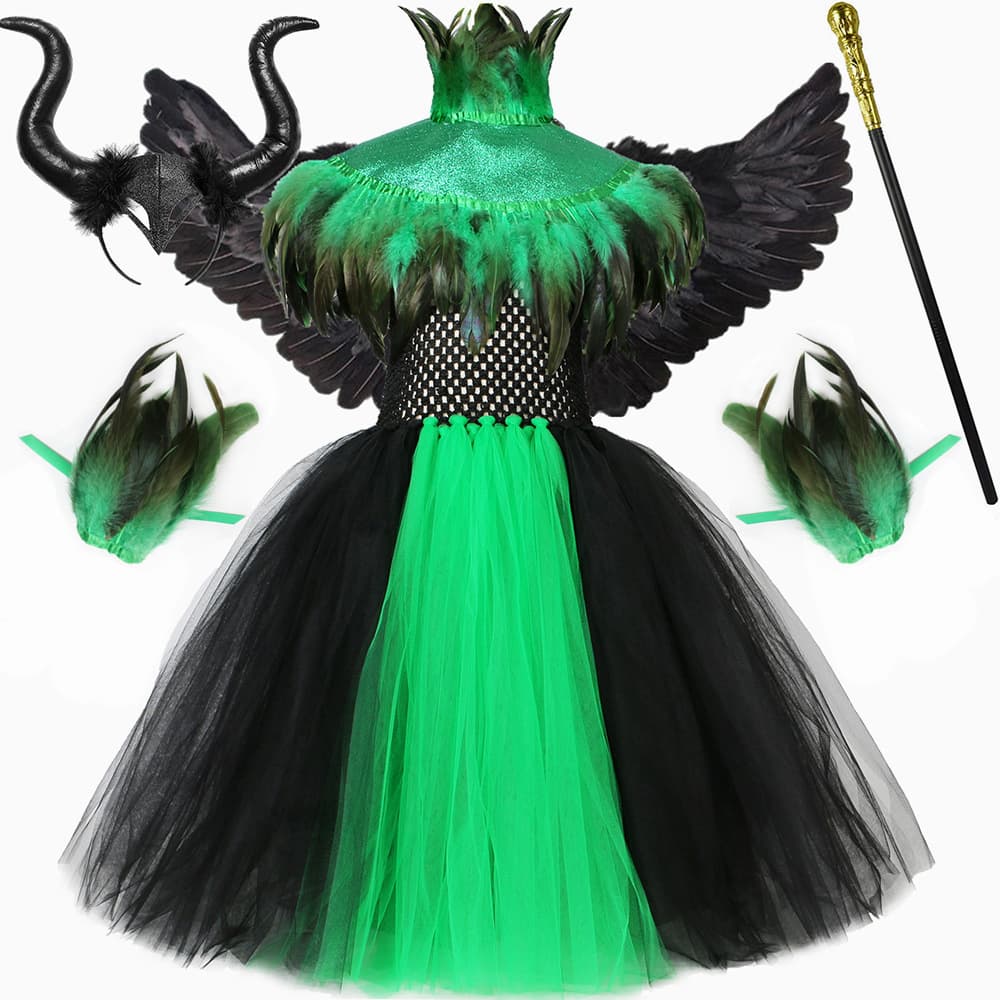 Kids' European and American Witch Skirt Children's Halloween Costume Maleficent Girls Mesh Tutu Skirt Dress