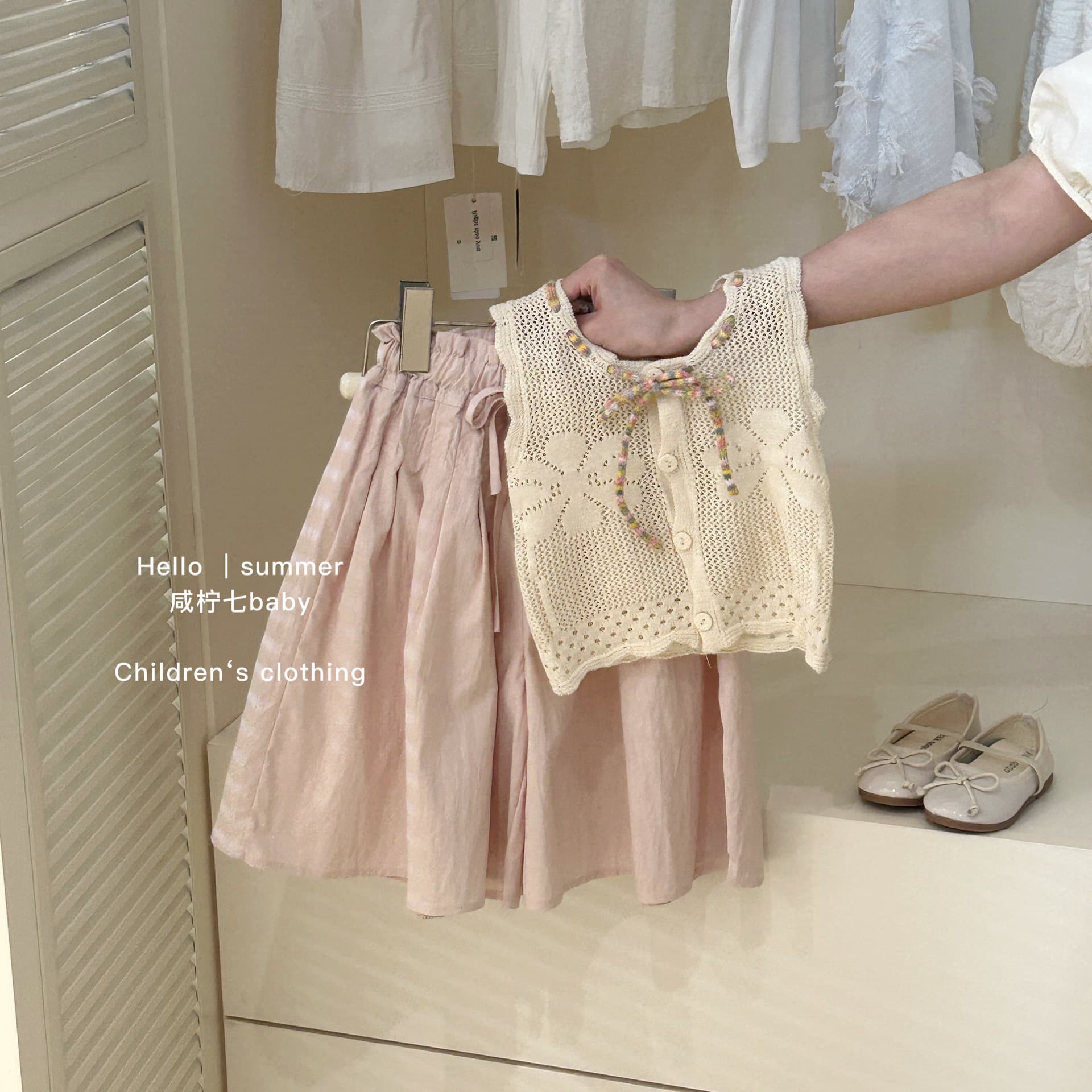 Qi Xiao Qi Baby Kids' Girls' Hollow Knit Vest Summer Thin Top Toddler Girls' 2026 Summer New Style