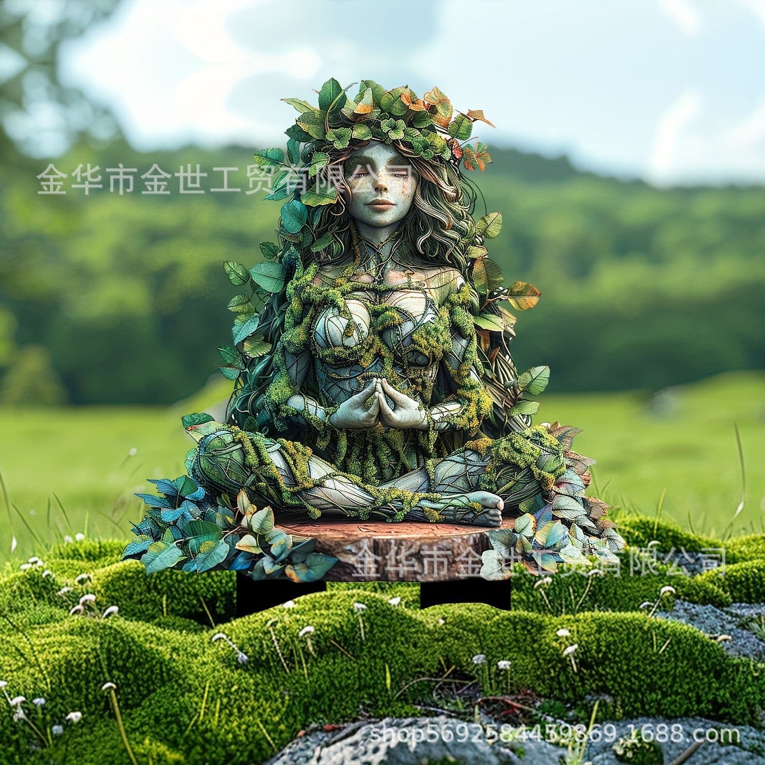 Cross-border Acrylic Green Nature Goddess Meditation Statue Outdoor Lawn Decoration Ground Insert Courtyard Decoration Props