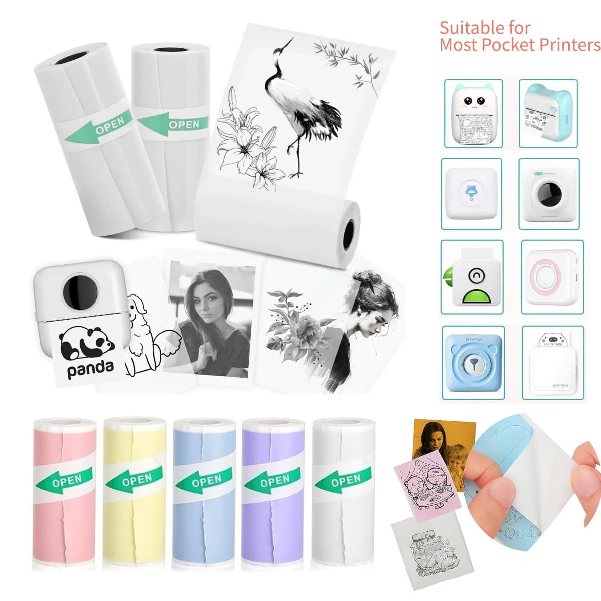 57*25 Transparent Adhesive Printing Paper with Backing for Sticky Mistake Correction, Label Thermal Paper