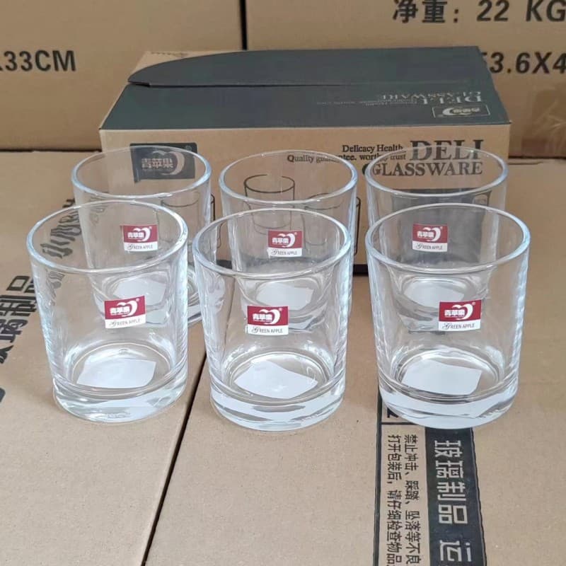 Green Apple Glass Household Transparent Wine Glass 220ml Short Round Mouth Glass Soda-Lime Glass 2 Yuan Department Store Wholesale