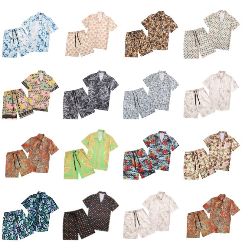 Cross-border Summer Trend Brand Gu Jia Lu Jia Fan Jia Unisex All-over Floral Print Beach Short-sleeve Shirt Set