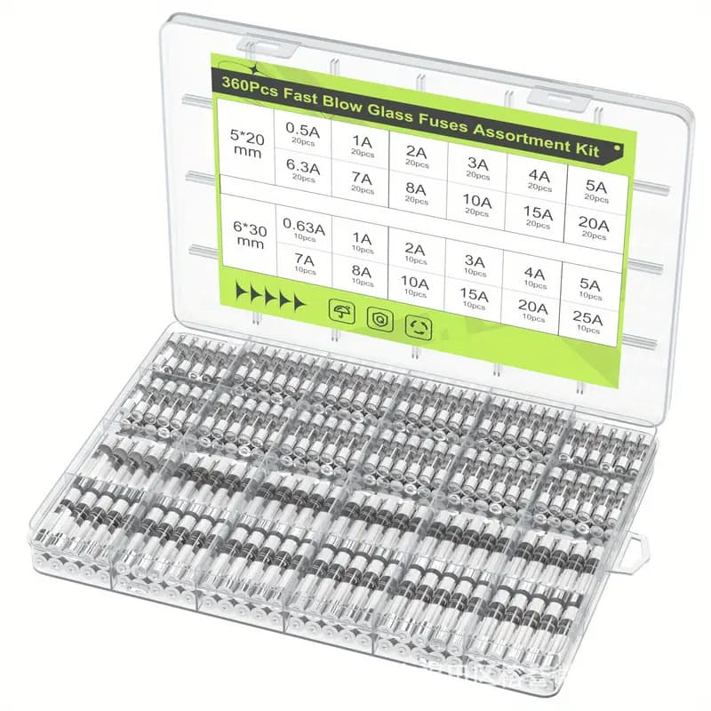 360PCS new glass fuse 6x30mm 0.63A-25A 5×20mm 0.5A-20A fuse