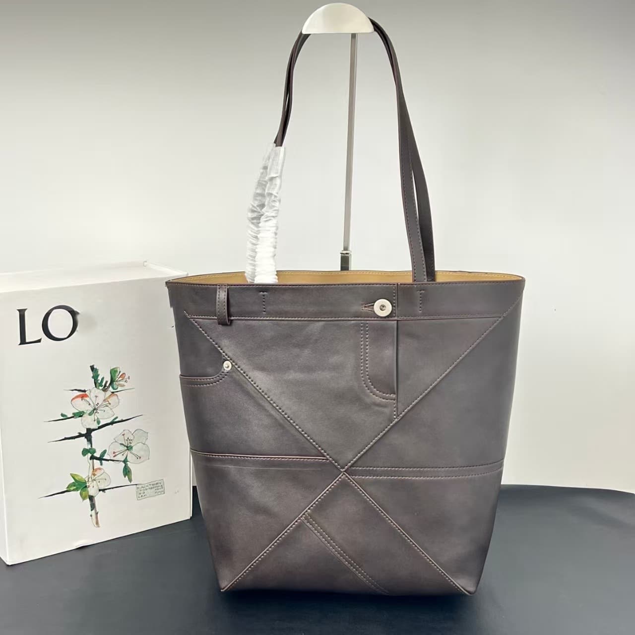 2026s New Panta Series Tote Bag Unisex Genuine Leather Vintage Color Block Single Shoulder Handheld Bucket Commuter Bag