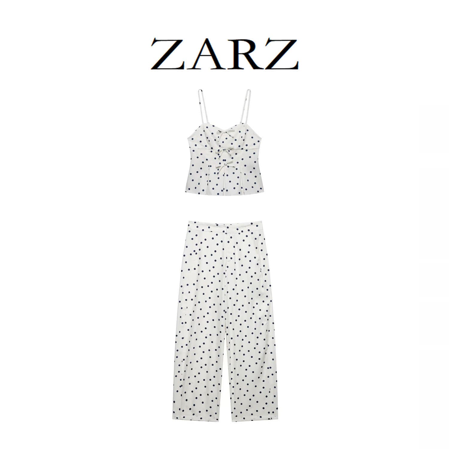 ZARZ Self-Made European-American Style New Women's Fashionable Polka Dot Peplum Top and Polka Dot Bucket Pants