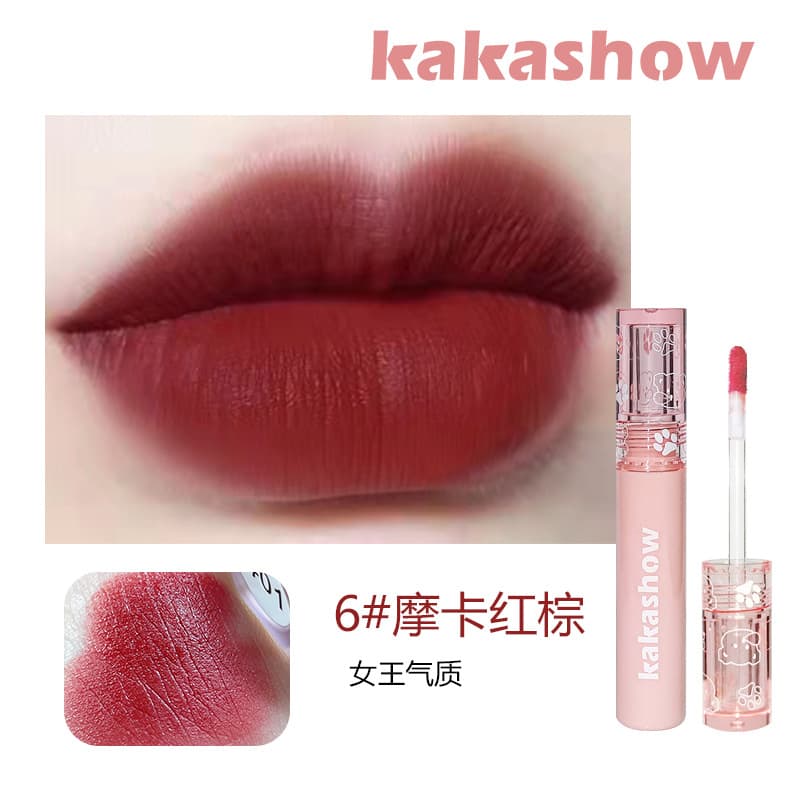 Kakashow Bubble Bear Matte Lip Glaze, Popular Velvet Matte Lipstick, Non-Stick Cup, Brightening, Matte Lip Mud Lip Gloss