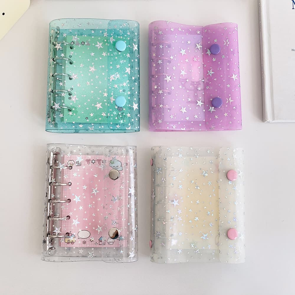 Transparent Sparkly M5 Star Binder Notebook - Student Laser Iridescent Journal with Dual Snap Buttons
