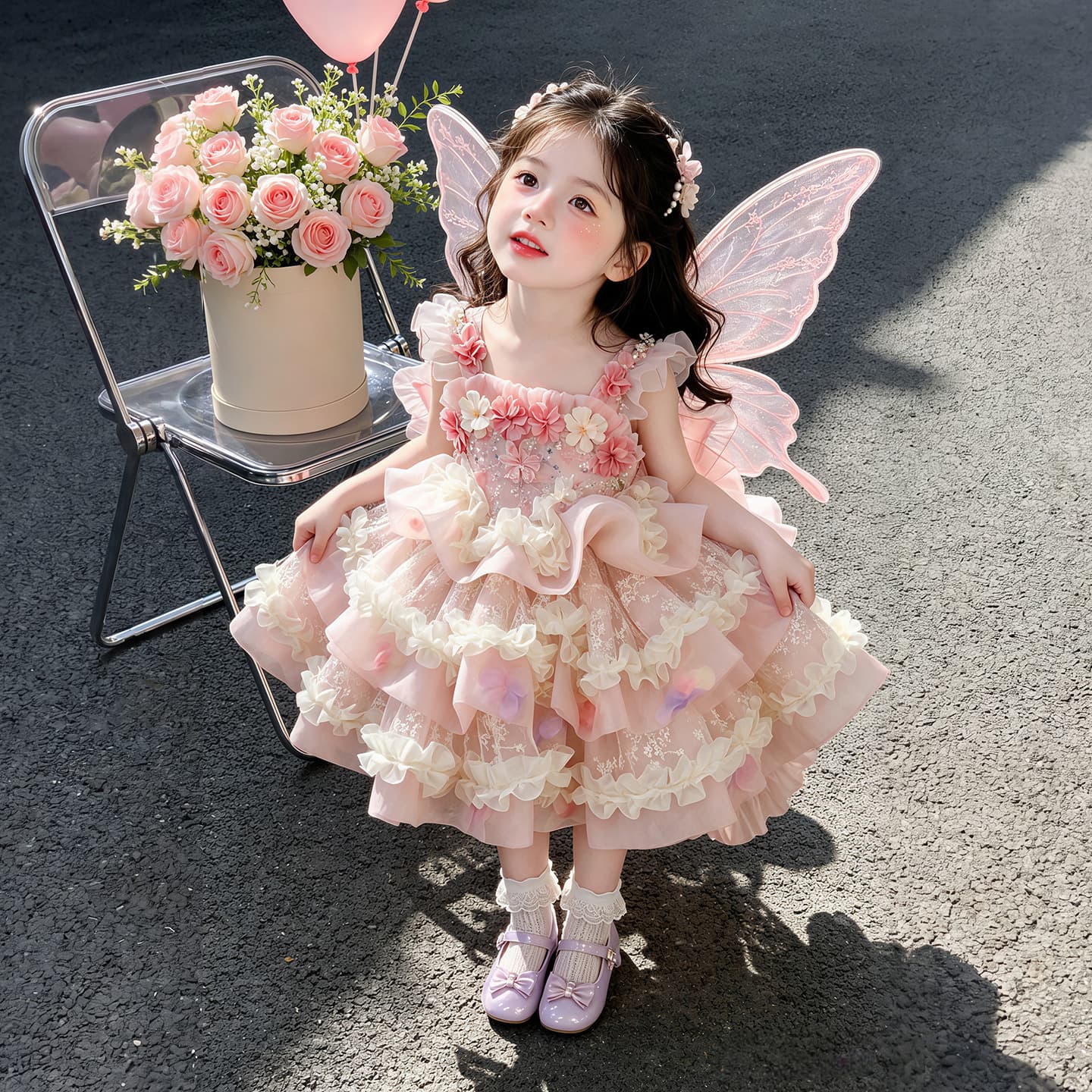 Girls Lolita Summer New Dress Baby Flower Fairy Puffy Princess Dress Tulle Party Dress Sweet Cake Dress
