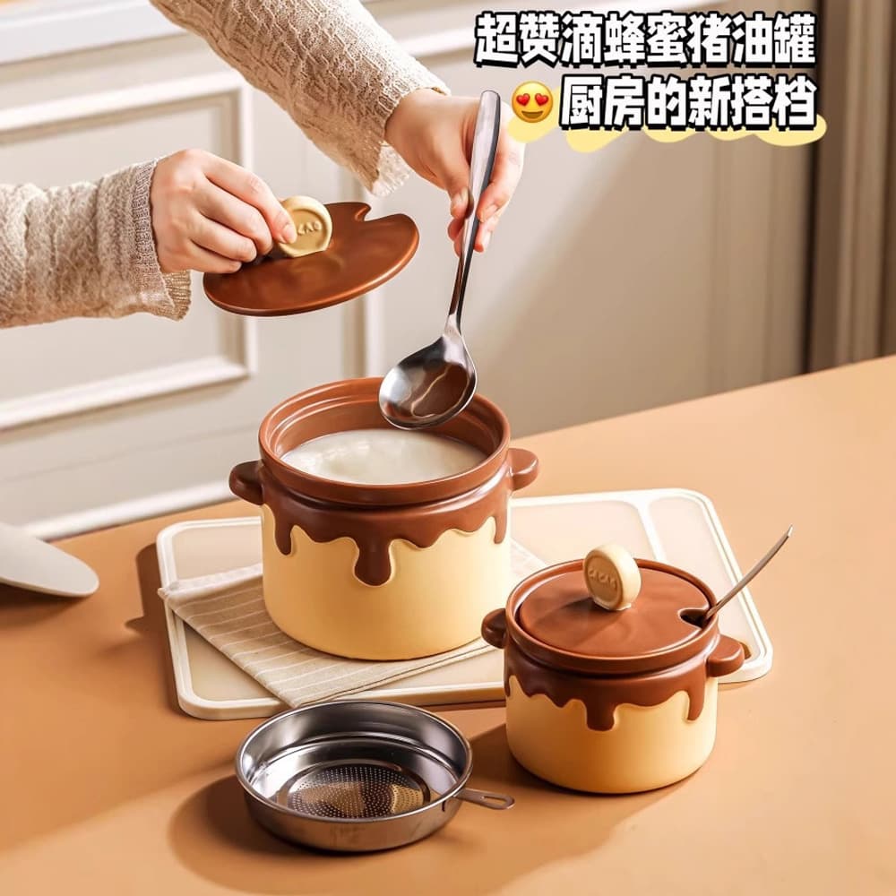 High-temperature resistant lard container, 2025 new style, chili oil jar, honey lard basin, large capacity meat oil container for kitchen and home use.