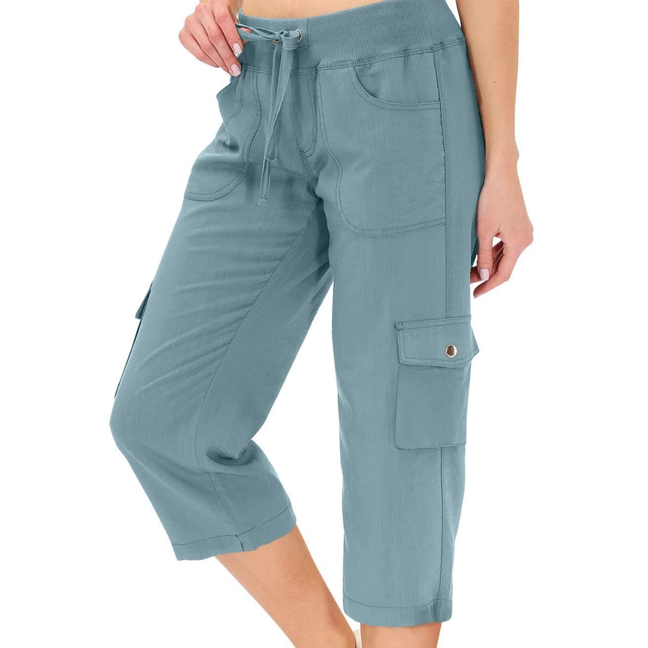 Cross-border women's cropped pants with multiple pockets, loose casual lightweight overalls, suitable for hiking, cropped pants