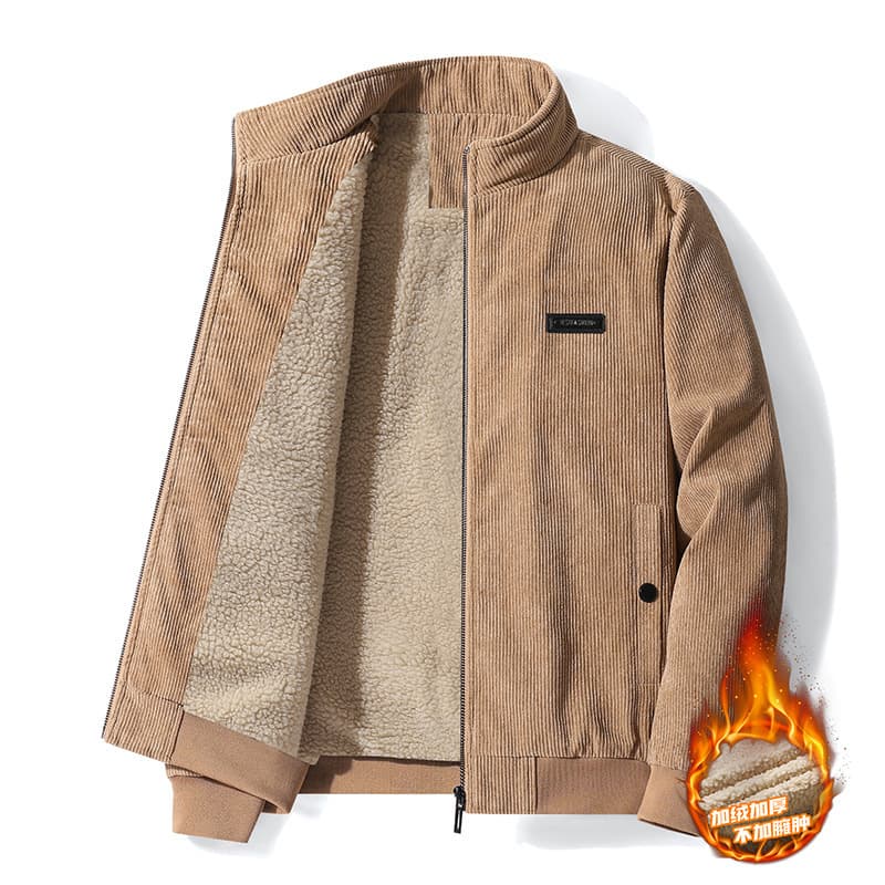 New Winter Corduroy Jacket for Men, Thickened and Fleece-Lined, Fashionable Stand Collar, Lamb Fleece Casual Men's Jacket, Trendy Winter Wear