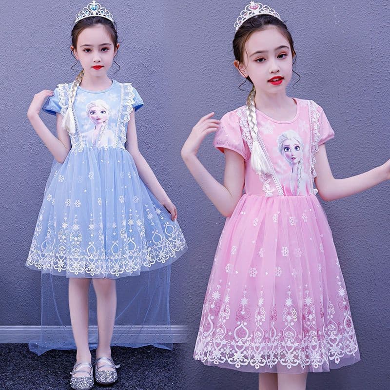 Elsa Princess Dress 2021 New Princess Dress Summer Elsa Princess Girls Tulle Dress Frozen
