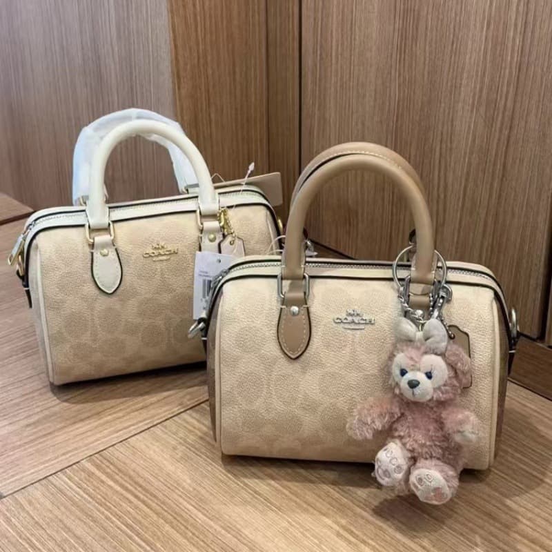 Coach C New Rowan Boston Bag for Women, Classic Vintage Monogram Mini Pillow Bag, Handheld Shoulder Crossbody Bag