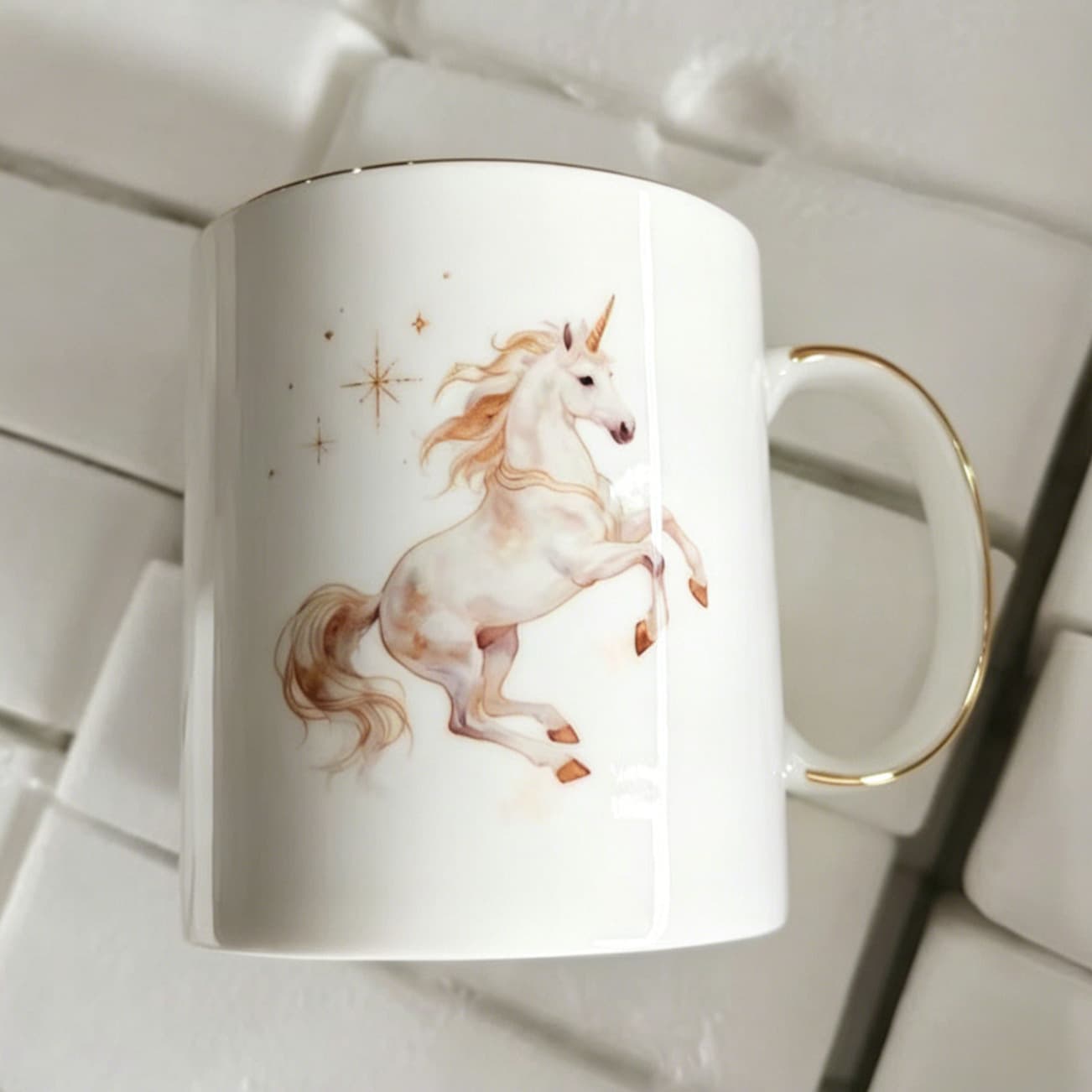 Bone china gold-painted unicorn mug, light luxury style office coffee cup, household milk cup, souvenir, DIY