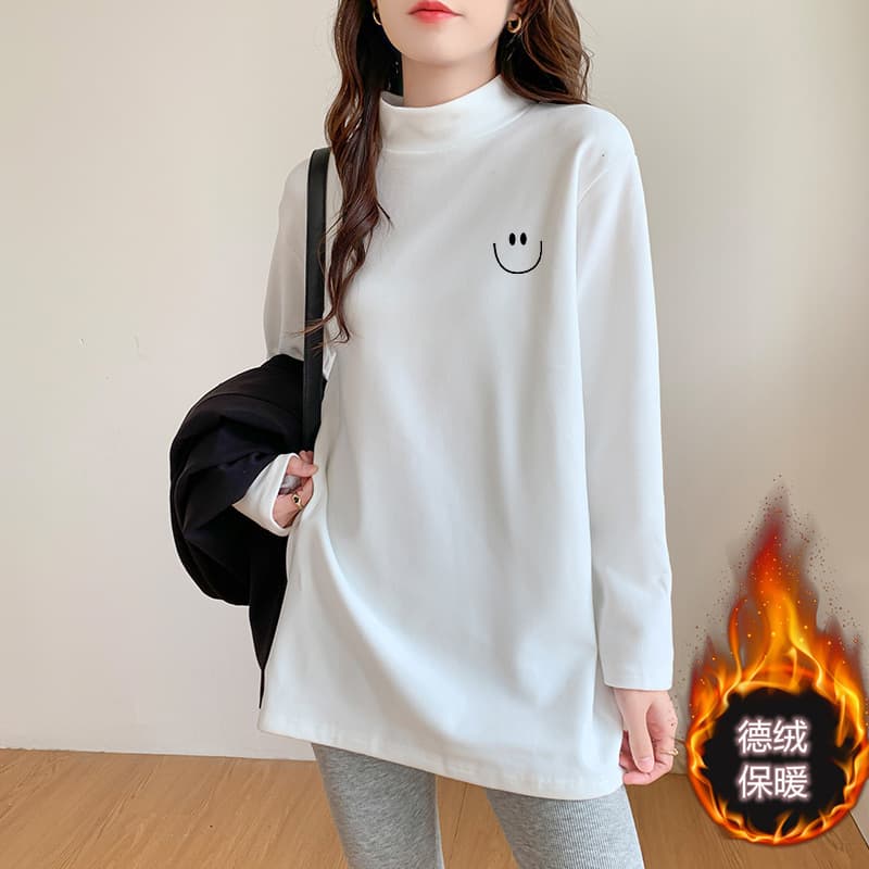 Women's Inner Polo Turtle Neck Base Layer Top Thickened Warm Loose-Fit Plus Size Medium-Length T-Shirt Trendy Long Sleeve
