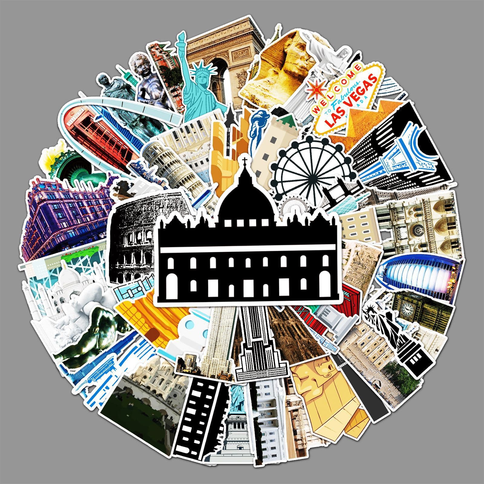 Waterproof Graffiti Landmark Building Stickers for Laptop Bicycle Skateboard Car Creative Decoration Decals Cute Cartoon Series