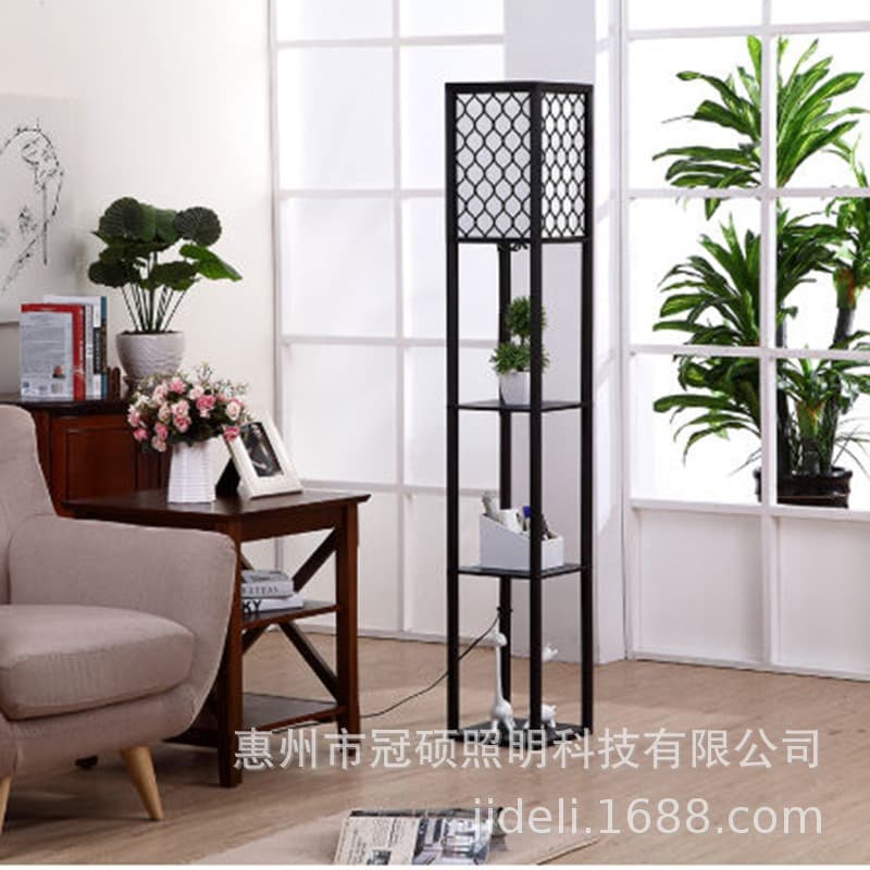 Simple Retro Villa Living Room Bedroom Bedside Children's Room Eye-Care Japanese-Style Storage Shelf Wooden Floor Lamp