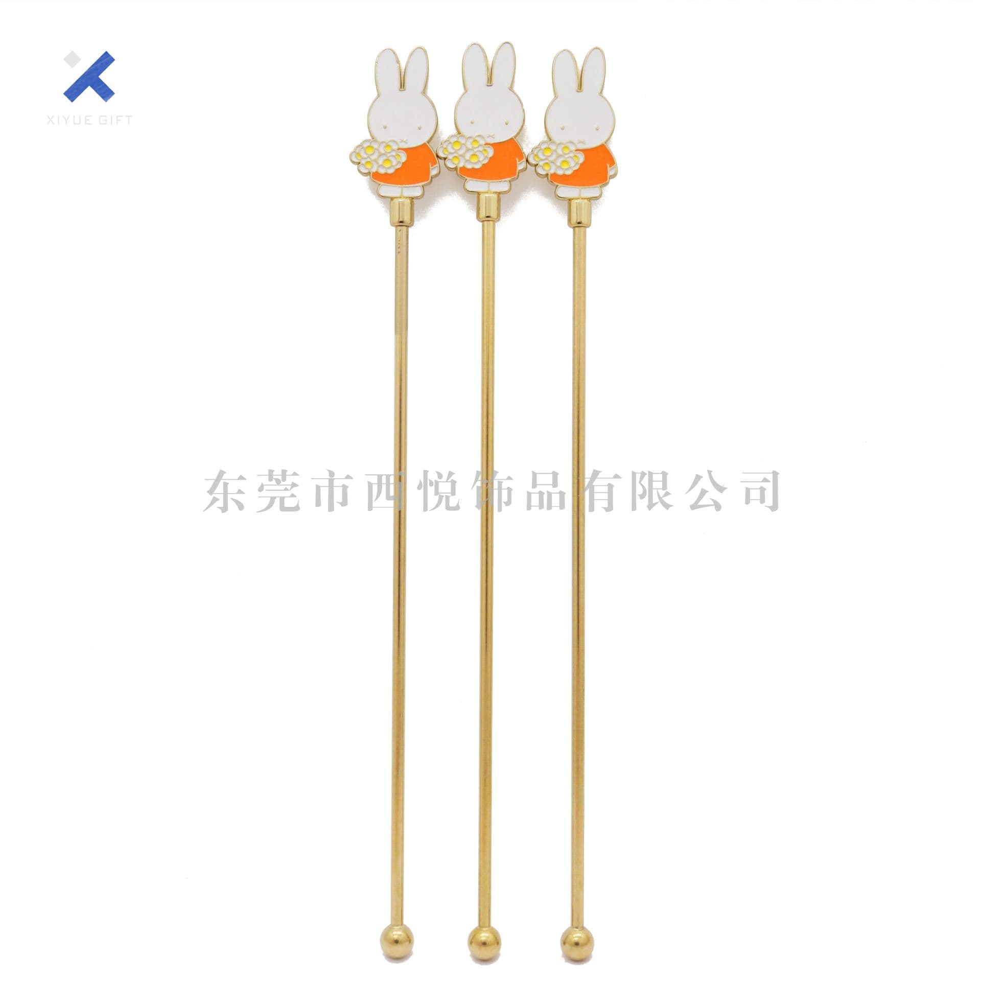 [New Cute Cartoon Rabbit Stirring Stick] Custom Zinc Alloy Drip Coffee Stirrer, Stainless Steel Vacuum Gold Plated