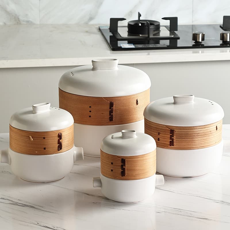 Japanese-style steamer casserole with steaming basket, soup pot, stew pot, bamboo multi-layer hotel and home-use ceramic casserole steamer in various sizes