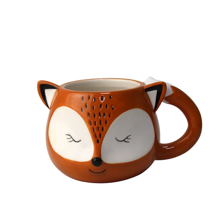 Export Creative Hand-Painted Fox Ceramic Mug, Hand-Painted White Clay Coffee Cup, Custom LOGO Pattern Shape
