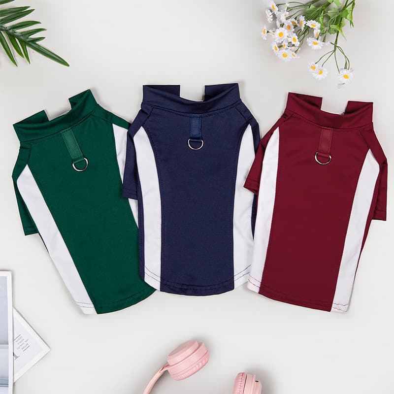 Four-Season Dog & Cat Fashion Clothes with Leash Hole, Casual Style, Two-Leg Teddy Color-Block Outfit