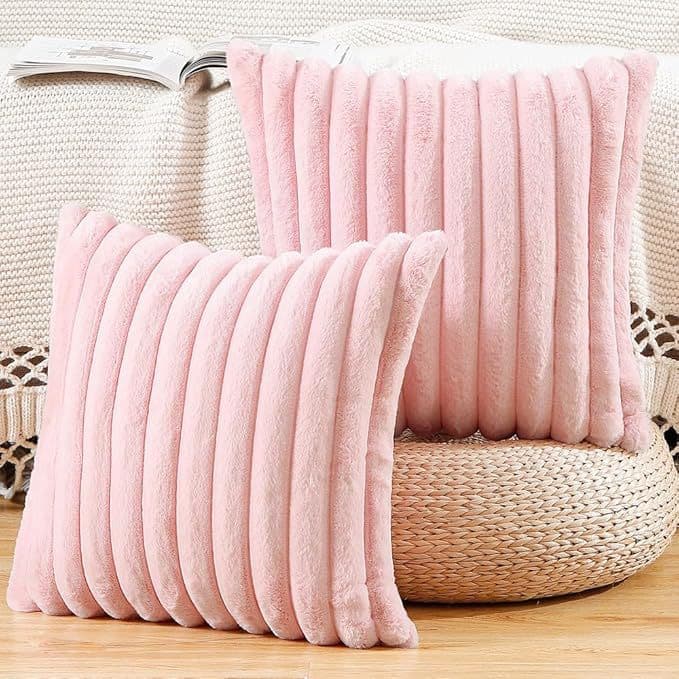 Cross-border Hot Selling Soft Plush Pillow Cover Simple Solid Color Small Striped Throw Pillow for Living Room Sofa Cushion