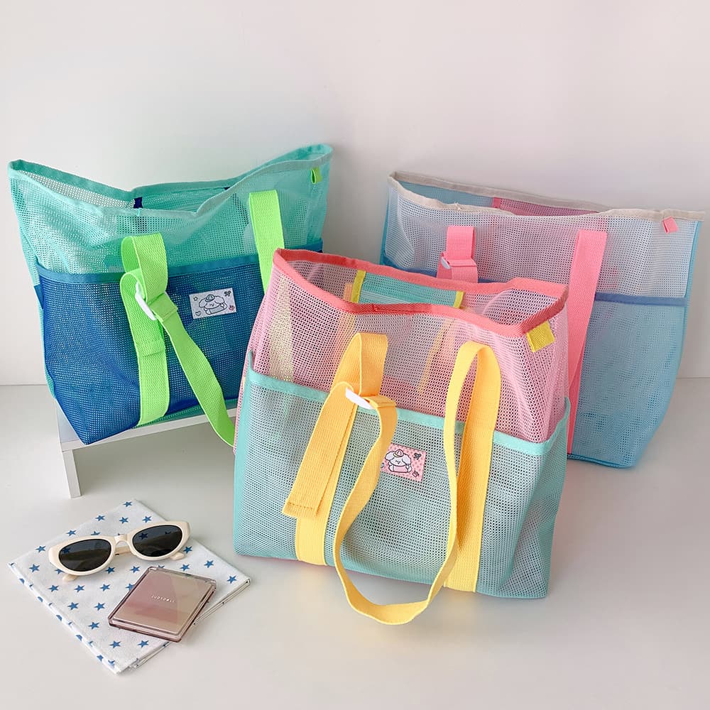 Korean Style Summer Mesh Handheld Shoulder Bag, Beach Swimming Quick-Dry Sand Bag, Casual Outing Bag for Girls