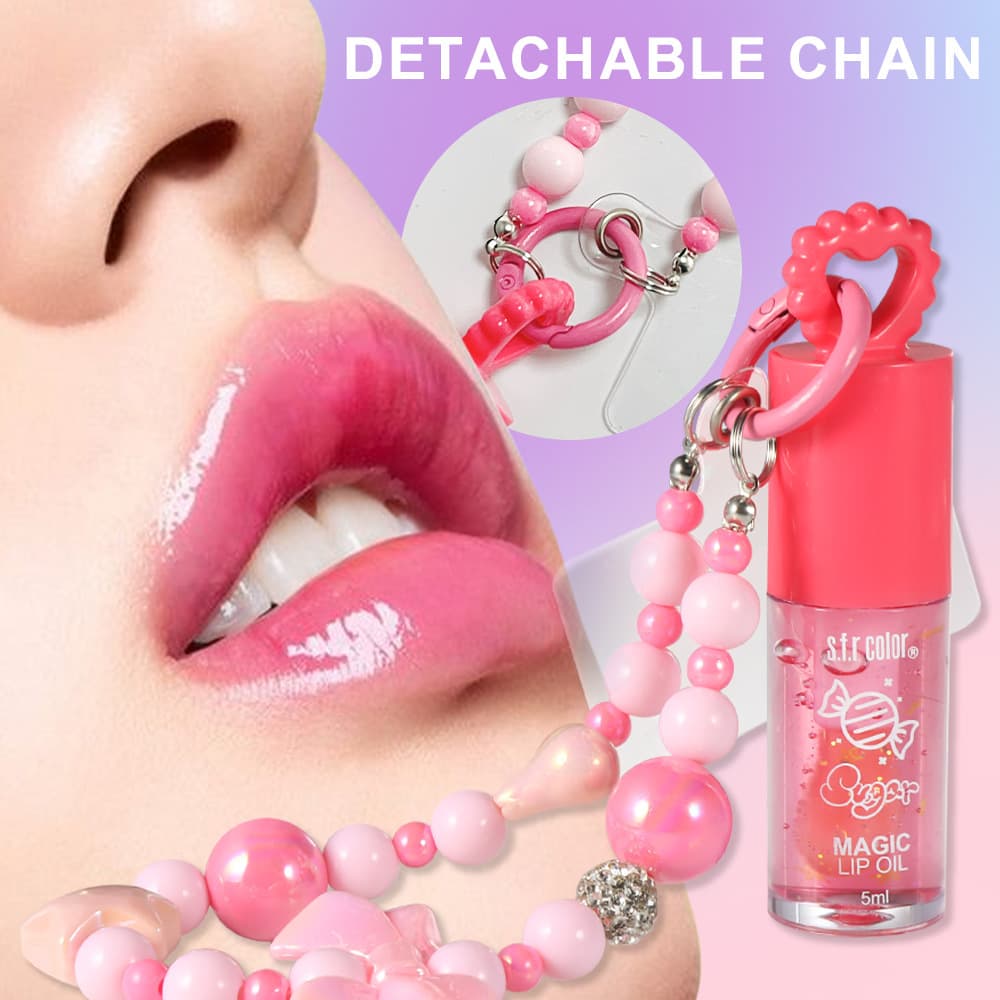 S.F.R Bracelet Bead Chain Lip Oil Transparent Water-Gloss Lip Gloss for Women, Moisturizing Lip Glaze, Mirror Shine Plump Glass Lip Color