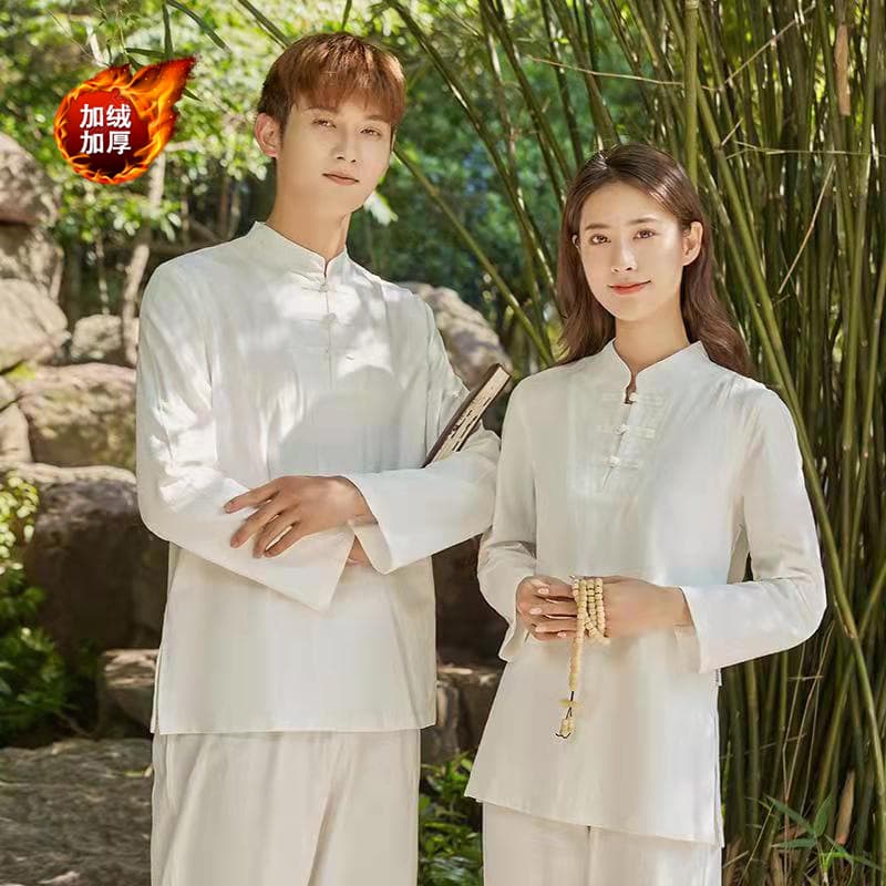 Linen yoga wear set, sitting meditation Zen clothing, loose plus-size lay practitioner attire, tea dress for women, modified Hanfu fleece-lined thick version