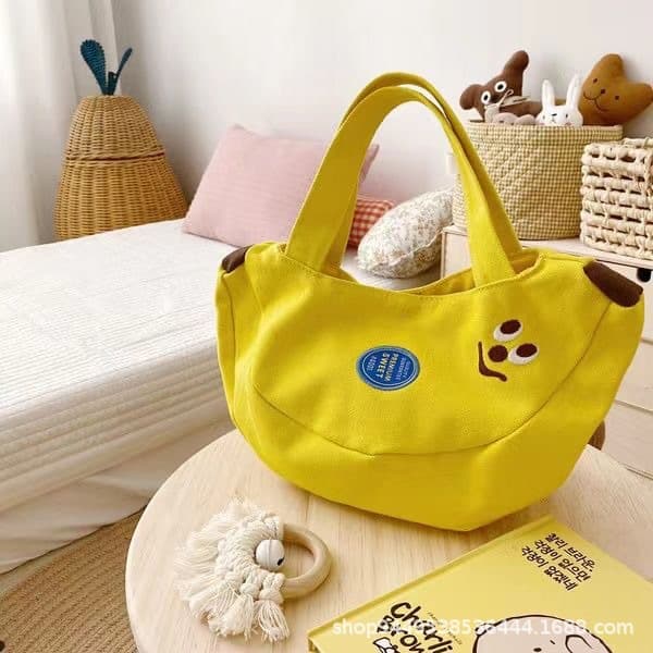 New Cute Cartoon Embroidered Canvas Bag, Tote Bag for Office Workers, Handbag for Moms Going Out, Small Bag for Sundries