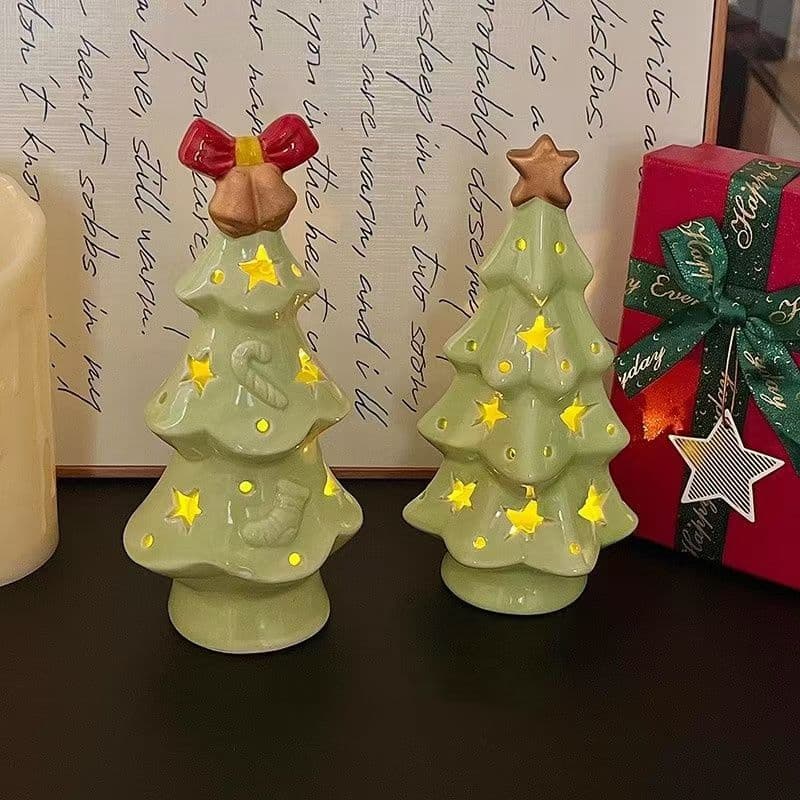 Christmas Gift Ceramic Translucent Christmas Tree Night Light Cute Ceramic Star Christmas Tree Night Light Decoration Ornament