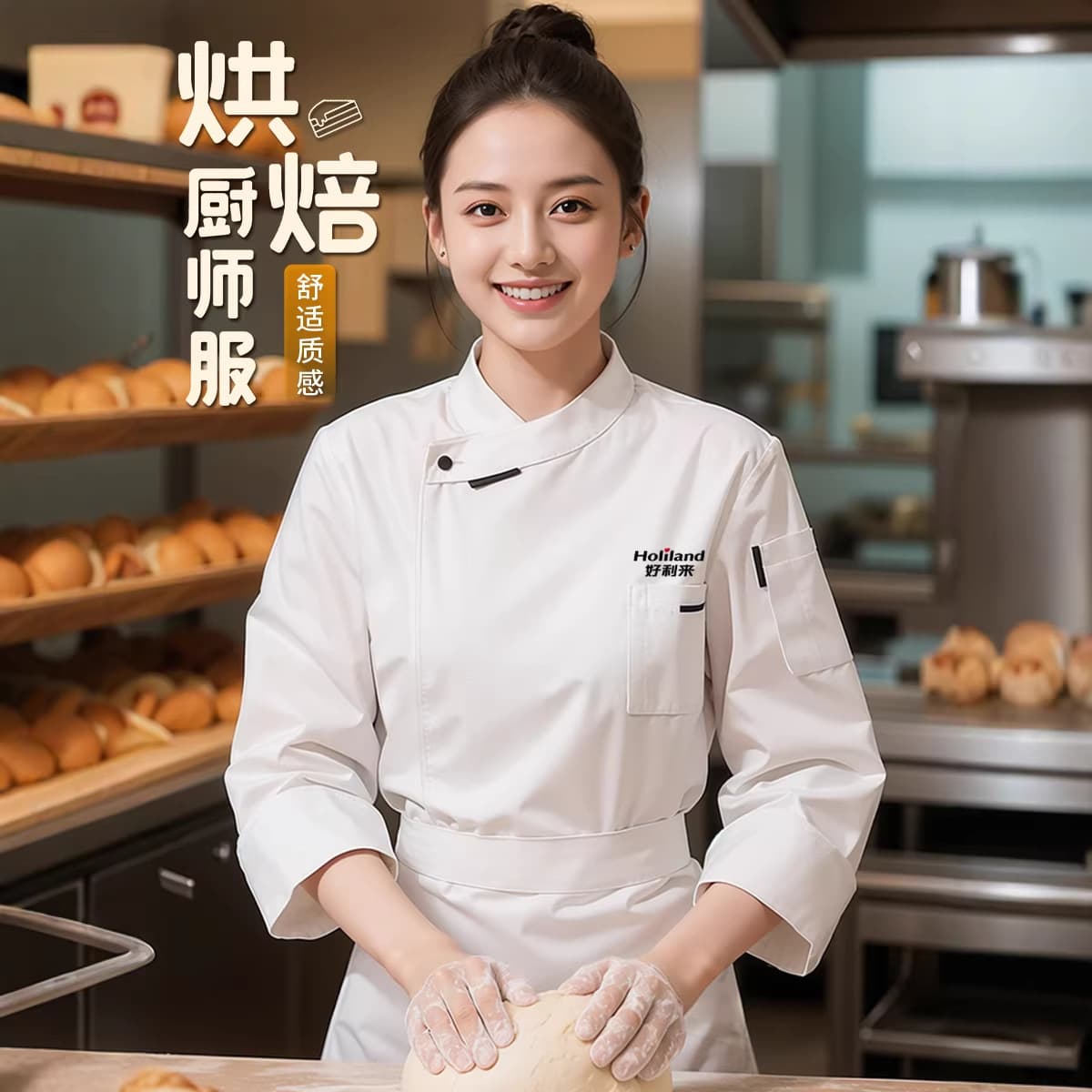 Bakery Chef Uniform Winter White Long Sleeve Cake Shop Restaurant Kitchen Apron Dress for Women