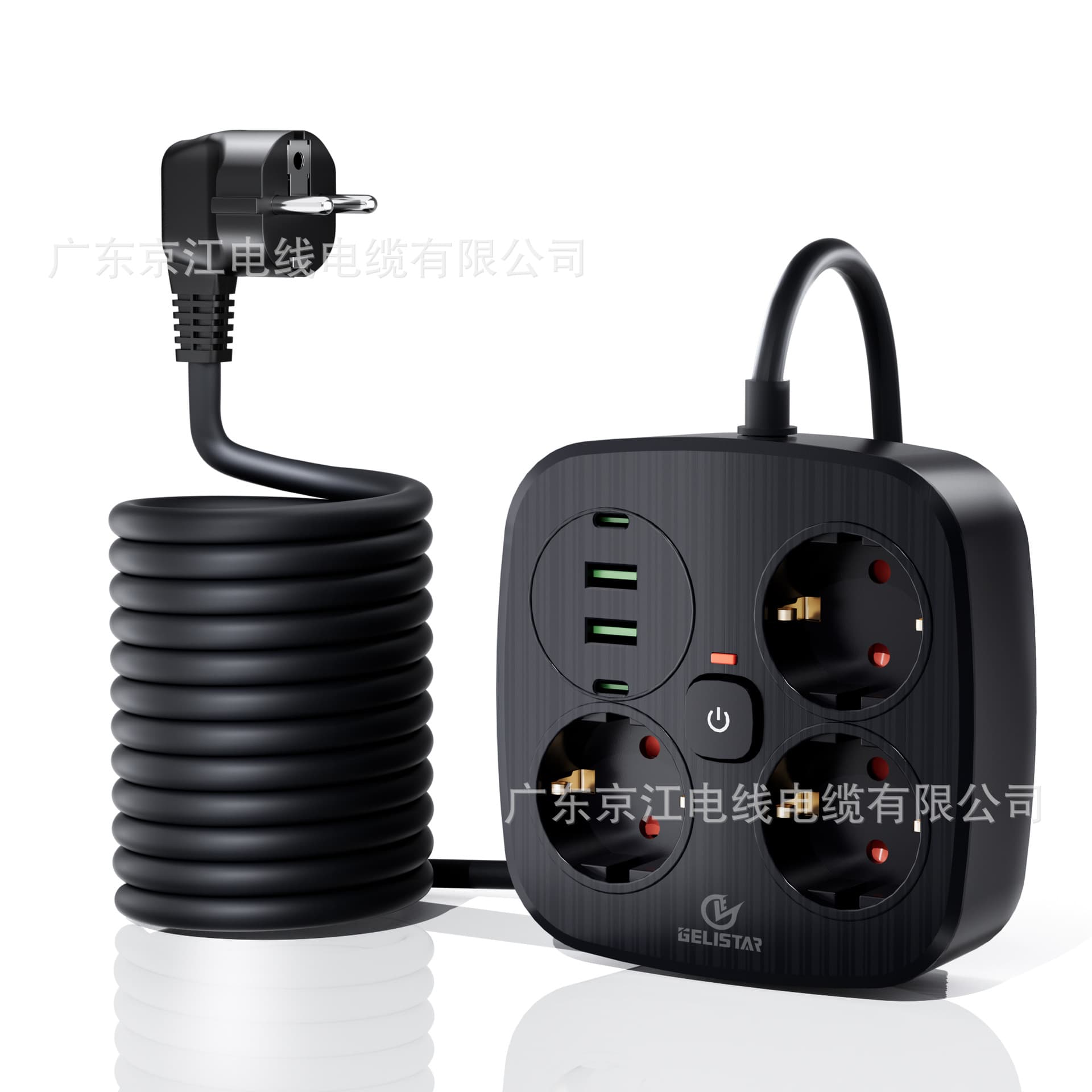 4-Port 2USB 2Type-C European Power Strip, Euro Round-Pin Socket Extension Board
