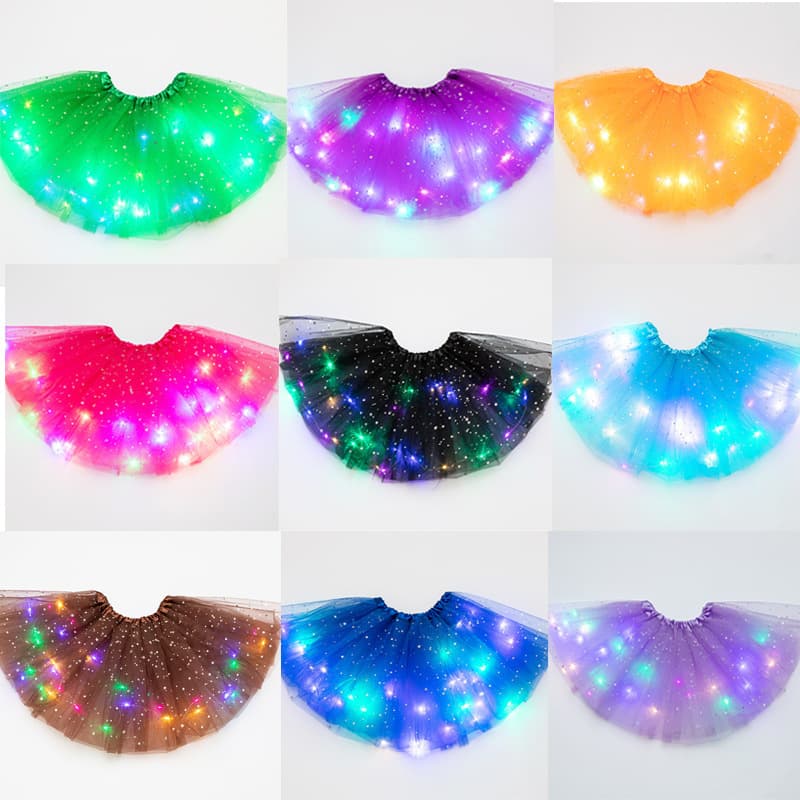 Tutu skirt children's LED light-up skirt, Instagram export European and American star sequin skirt, glowing mesh half skirt.