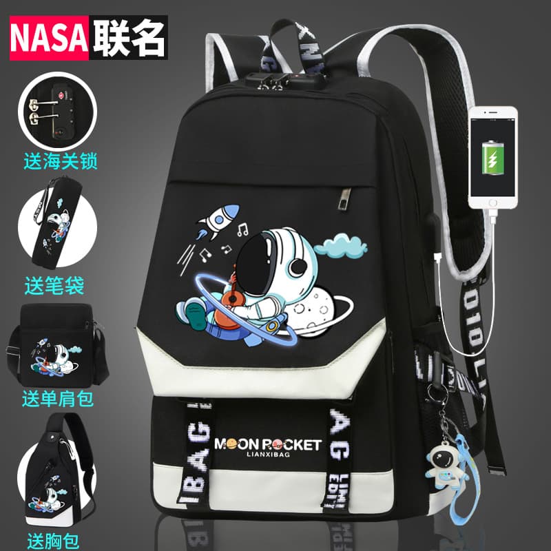 NASA Astronaut Anime Collaboration Backpack for Boys, Trendy Laptop Backpack for Elementary, Middle, and High School Students, Large Capacity for Girls