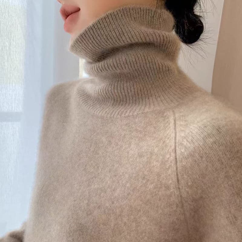 Double-strand thick pure wool sweater for women, high collar, raglan sleeves, loose fit, slimming base layer knitwear, free shipping.