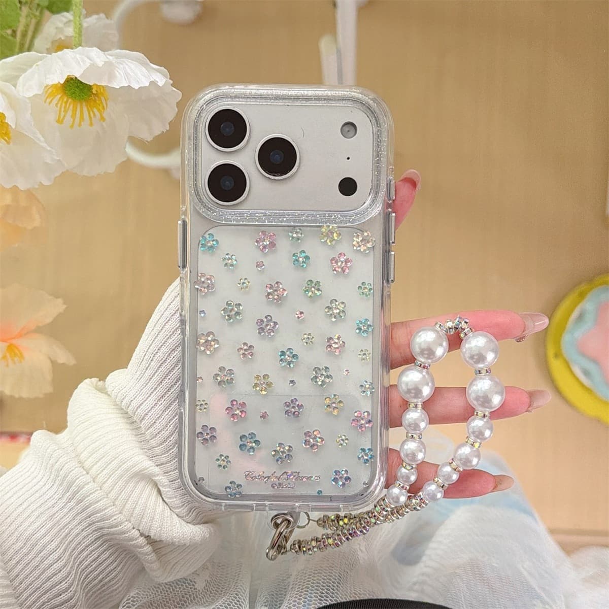Gilt colored flowers suitable for iPhone 17/16 PROMAX mobile phone case with round edges and elegant texture 15/14 anti-fall