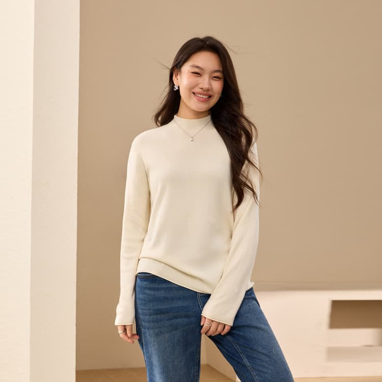【Cloud Knit】Smoke Pipe Neck Milk-soft Tender Knitted Base Layer Xian Li Xiu Plus Size Women's Clothing Chunky mm Winter New Style