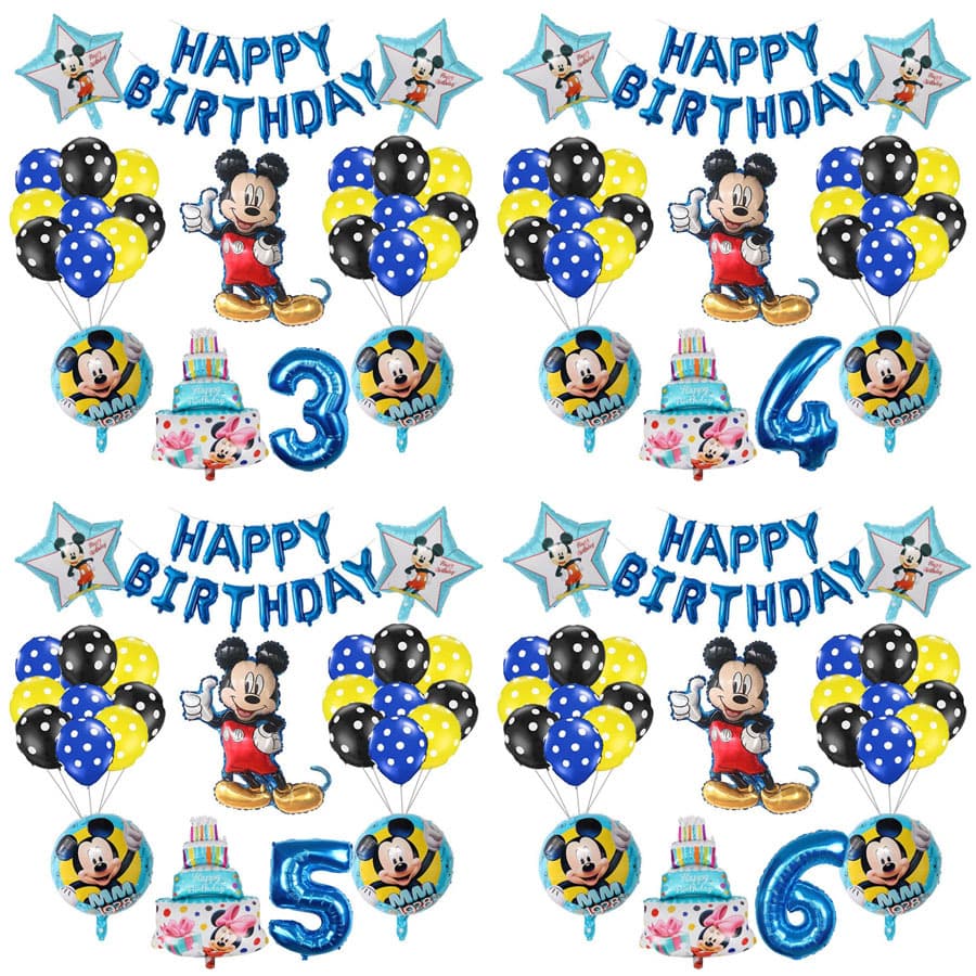 Blue Mickey Mouse Aluminum Foil Balloons Pink Rose Red Minnie Mouse Theme Birthday Party Decorations Numbers Aluminum Foil Balloons