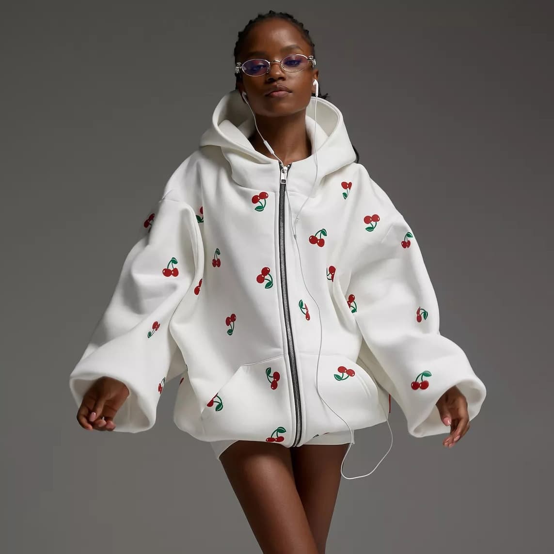 Cherry Print Hoodie Jacket Autumn Women's European and American Street Style Fashion Trendy Loose Versatile Sports Hoodie