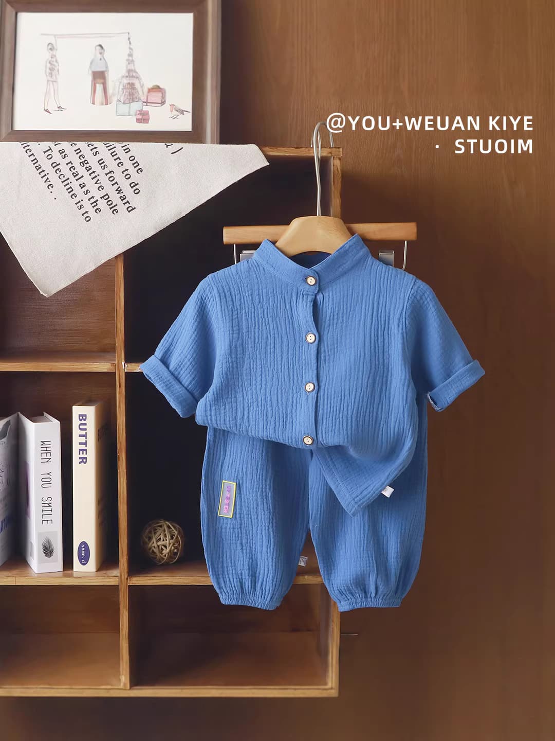 Children's Stand Collar Cotton Gauze Set Summer Thin Style Boys Girls Pure Cotton Homewear Baby Gauze Air Conditioning Wear Trendy