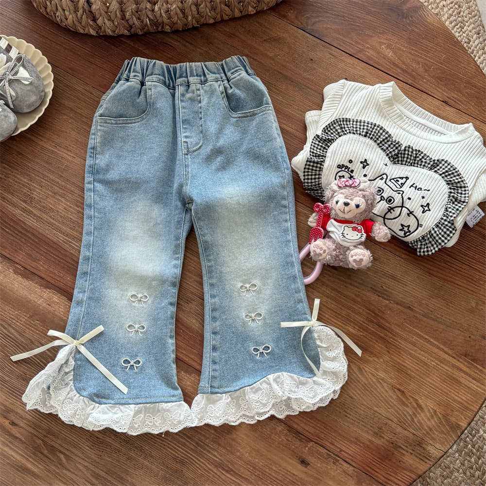 Tian Xiaosi Baby Girls Split Hem Jeans Spring Autumn New Little Girls Fashionable Flared Pants Long Pants